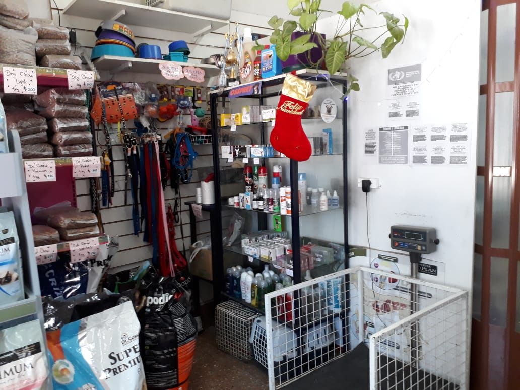 Interior del pet shop con productos